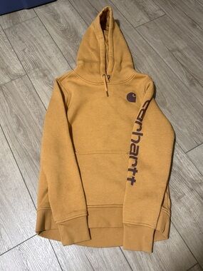 Carhartt Men’s Crewneck Hoodie - Amber Gold with Brown Logo